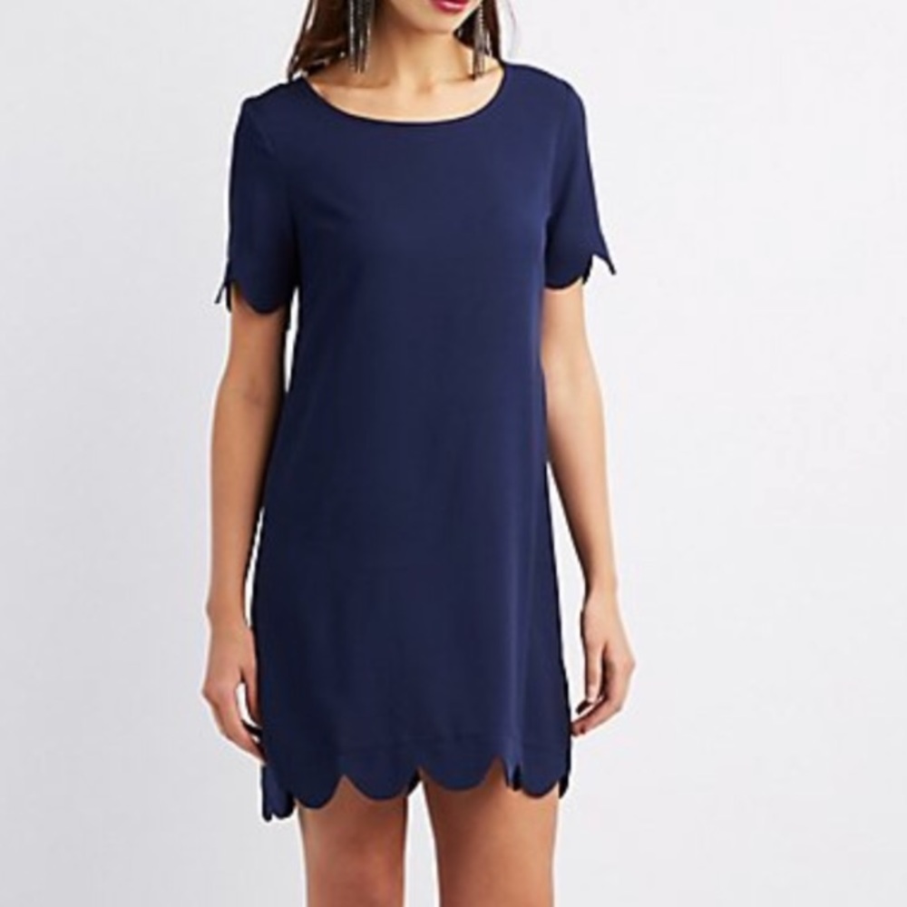 NWT Navy Scallop Shift Dress - Picture 1 of 2